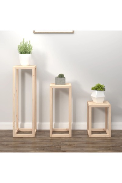 Concept Set suport de plante, 3 piese, lemn masiv de pin