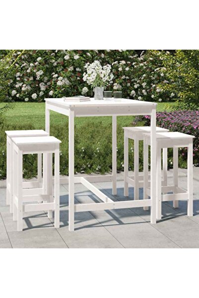 Concept Σετ επίπλων μπαρ κήπου, 5 τεμάχια, λευκό, μασίφ ξύλο πεύκου