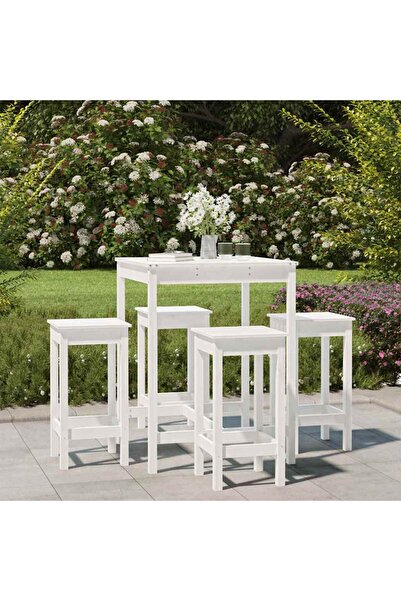 Concept Σετ επίπλων μπαρ κήπου, 5 τεμάχια, λευκό, μασίφ ξύλο πεύκου