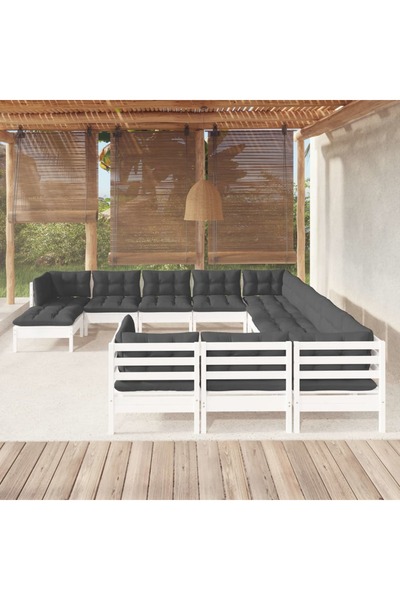 Concept Σετ επίπλων κήπου με μαξιλάρια, 12 τεμάχια, λευκό, ξύλο πεύκου