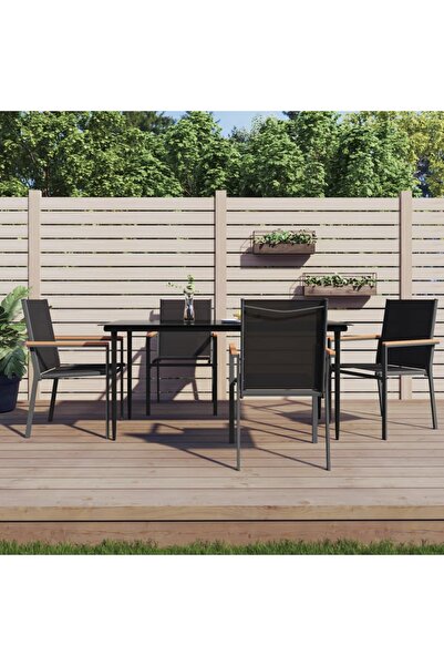 vidaxl Set mobilier de gradina, 5 piese, negru, textilena È™i otel