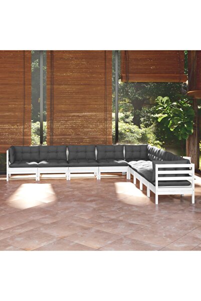 Concept Σετ επίπλων κήπου με μαξιλάρια, 9 τεμάχια, λευκό, μασίφ ξύλο πεύκου