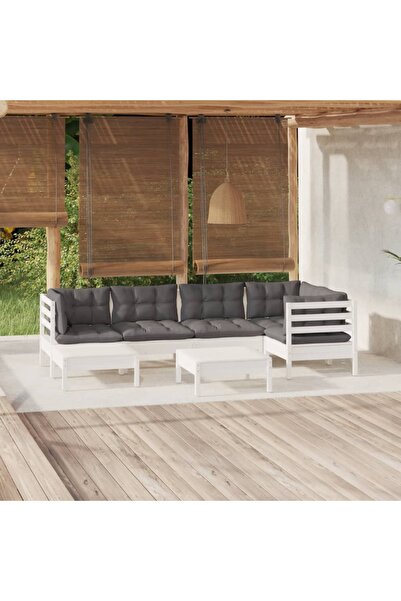 Concept Σετ επίπλων κήπου με μαξιλάρια, 7 τεμάχια, λευκό, μασίφ ξύλο πεύκου