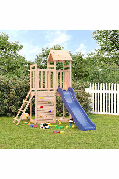 Concept Căsuță de joacă cu tobogan și perete de cățărat, lemn masiv pin