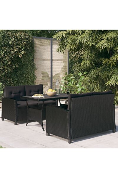 Concept Σετ επίπλων κήπου, 3 τεμάχια, μαύρα μαξιλάρια, πολυρατάν