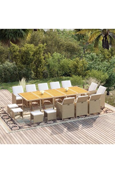 Concept Σετ επίπλων κήπου με μαξιλάρια, 15 τεμάχια, μπεζ, πολυρατάν