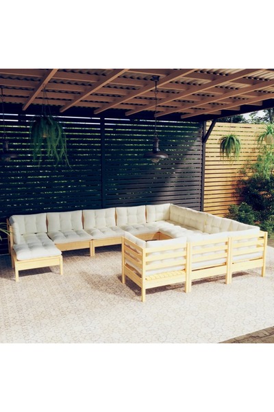 Concept Set mobilier grădină cu perne crem, 11 piese, lemn de pin