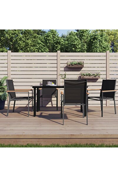 Concept Καρέκλες κήπου, 4 τεμ., μαύρες, 55x61,5x90 cm, υφασμάτινες και ατσάλινες