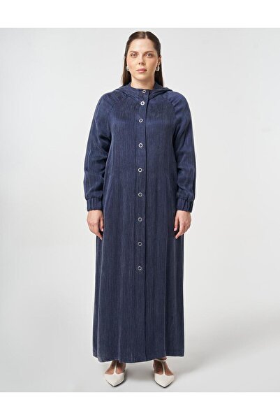 Kayra Kapüşonlu Lyocell Viskon Pardesü Koyu Lacivert