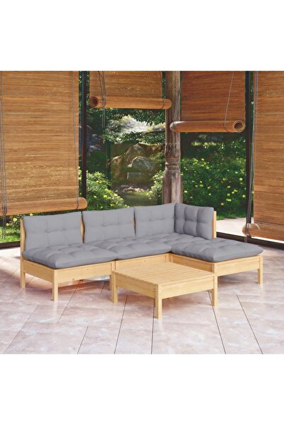 Concept Σετ επίπλων κήπου με γκρι μαξιλάρια, 5 τεμάχια, ξύλο πεύκου