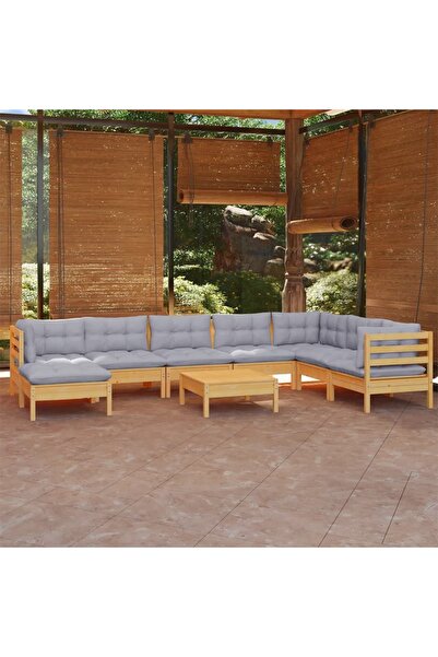 Concept Σετ επίπλων κήπου με μαξιλάρια, 9 τεμάχια, γκρι, μασίφ ξύλο πεύκου