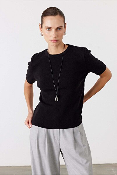 FACETTE Basic Short Sleeve Knitwear Sweater Black