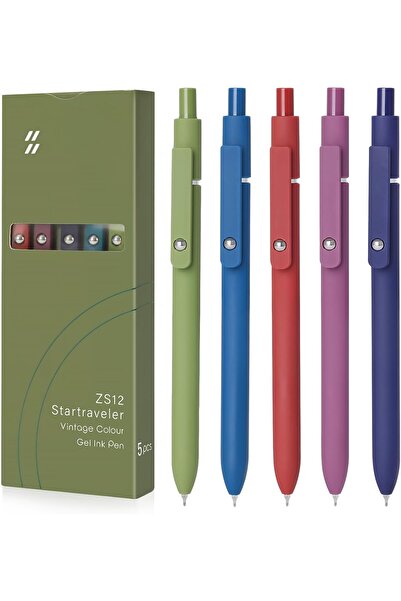 Arabest High-End Vintage Gel Pens, 5-Pack 0.5mm Fine Point Black Ink Pens wit...