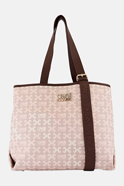 Cavalli Class Women Brand Logo Tote Bag, Beige