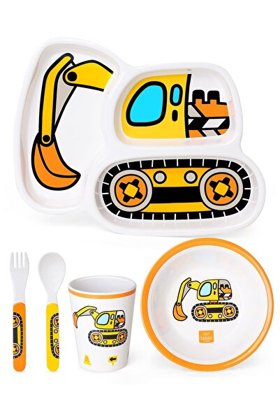 Arabest 5-Piece Kids Dinnerware Set, Construction Theme Plates Bowls Cup with...