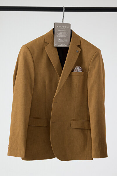 Frappoli Blazer Arunte pentru bărbați, muștar, cu guler simplu, slim fit (Măr...