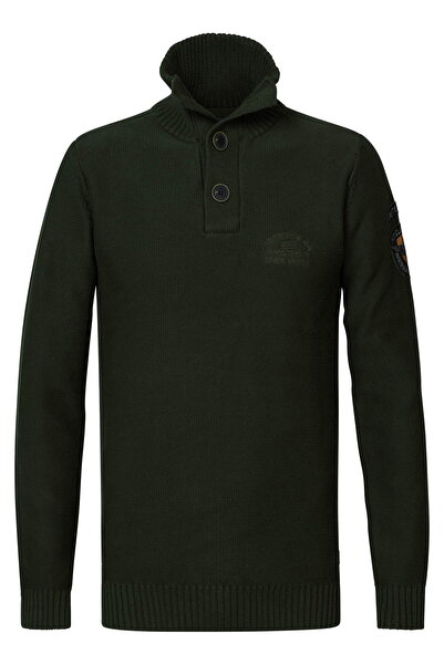 Petrol Industries Pullover Troyerpullover mit Knöpfen am Kragen aus reiner Ba...