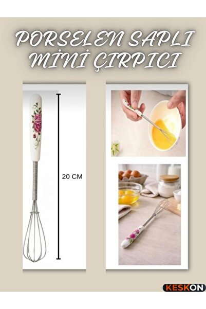 Keskon مضرب خفق معدني صغير من البورسلين بمقبض مقاس 20 سم - مضرب خفق يدوي، سلك...