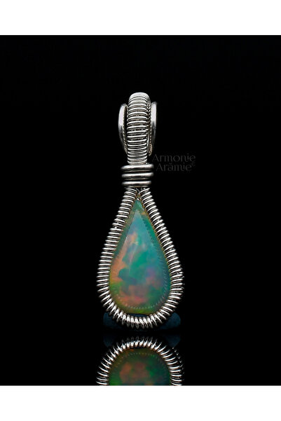 Armonie Arămie Opal wire wrapped silver pendant ◯ Burning sun ◯