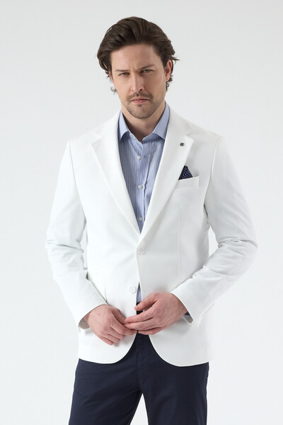 Frappoli Pique Men's White Half Lined Mono Collar Stretchy Poly Viscose Fabri...