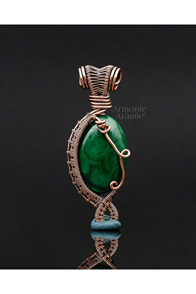 Armonie Arămie Malachite wire wrapped copper pendant ◯ Velvet symphony ◯