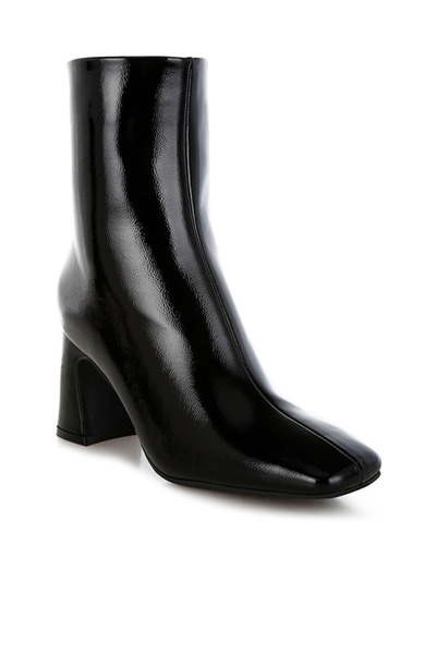 london Rag Women Patent Square Toe Ankle Boots in Black