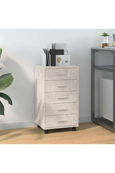 Concept Dulap cu sertare și roți, gri beton, lemn prelucrat