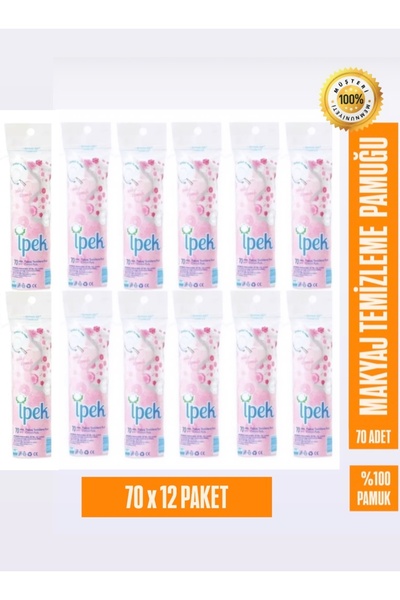 İpek 70'li 12 Paket Makyaj Temizleme Pamuğu, Disk Pamuk