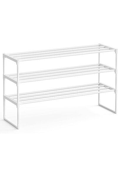 SONGMICS Ράφι παπουτσιών 3 επιπέδων, μεταλλικό, 92x30x55cm, λευκό
