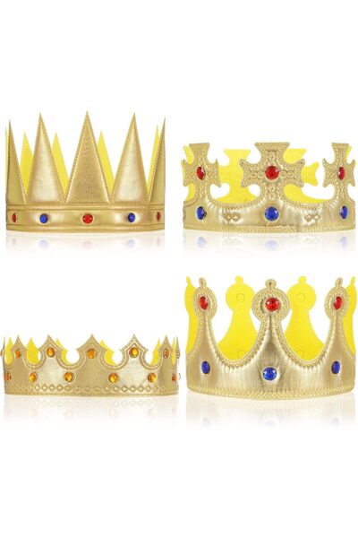 Yingzhao مجموعة تيجان ذهبية للأطفال - 4 قطع تيجان تنكرية قابلة للتعديل لحفلات...