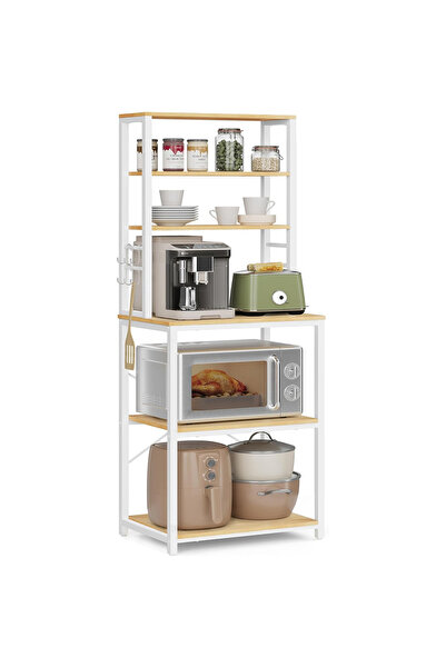 VASAGLE Kitchen Shelf with 6 Shelves and 6 Hooks, Metal Frame, 60x40x167cm, G...