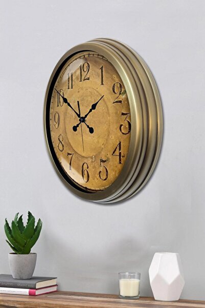 BY NEVSER Bronz Nostalji 40 Cm Metal Eskitme Duvar Saati