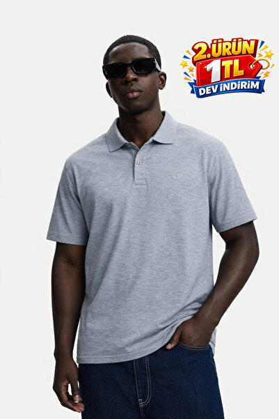 DAMGA JEANS Men's Summer Loose Fit M.Gray Polo Collar T-Shirt