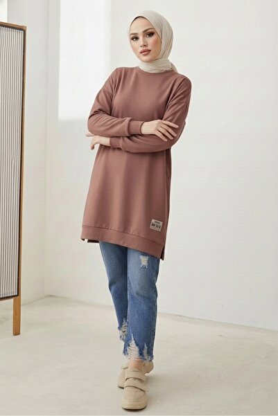 Bestenur Embroidered Slit Detail Tunic 1665 - Mink