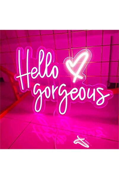 Slasa Hello Gorgeous Heart Neon Sign with 6 mm Acrylic Base Decor 43x30 cm