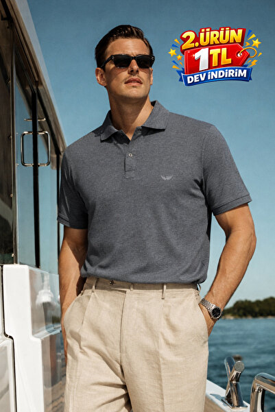 DAMGA JEANS Men's Casual Comfortable Smoked Polo Collar T-Shirt