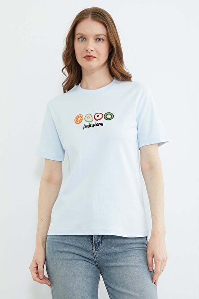 Fulla Moda Μπλουζάκι Fruit Με κέντημα Crew Neck