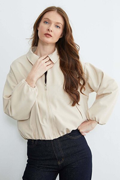 Fulla Moda Zippered Polo Collar Bomber Jacket