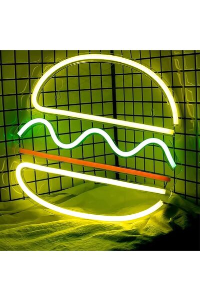 Slasa Hamburger LED Neon Sign with 6 mm Acrylic Base Kitchen Decor 30x30 cm
