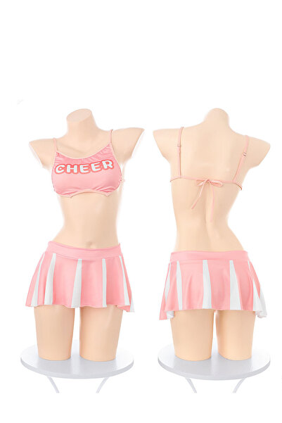 JInsh Pink Football Cheerleading Sports Suit Sexy Mini Skirt Seductive Lace U...