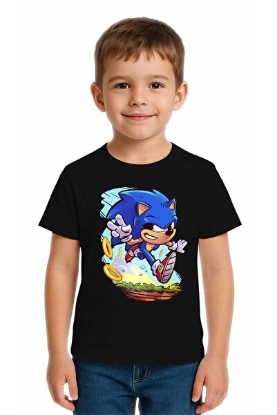 SEDİRLİ تي شيرت سونيك مطبوع للأطفال للجنسين، مصنوع من قماش قطني ممشط قطن