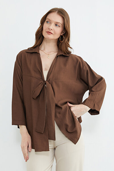 Fulla Moda Front Crinkle Kimono Tie-Detail
