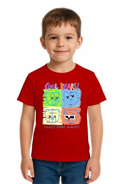 SEDİRLİ Unisex Teddy Bear Printed Kids T-Shirt Cotton Count Combed Cotton Fabric