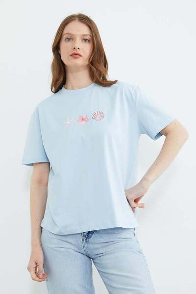 Fulla Moda Μπλουζάκι Casual με στάμπα Crew Neck