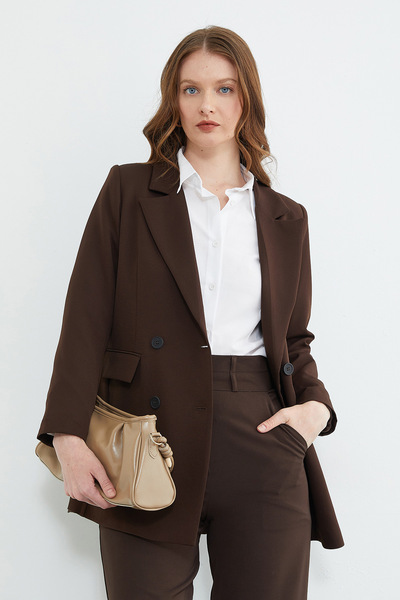 Fulla Moda Ζώνη li διπλό πέτο Μπουφάν με κουμπιά στο γιακά