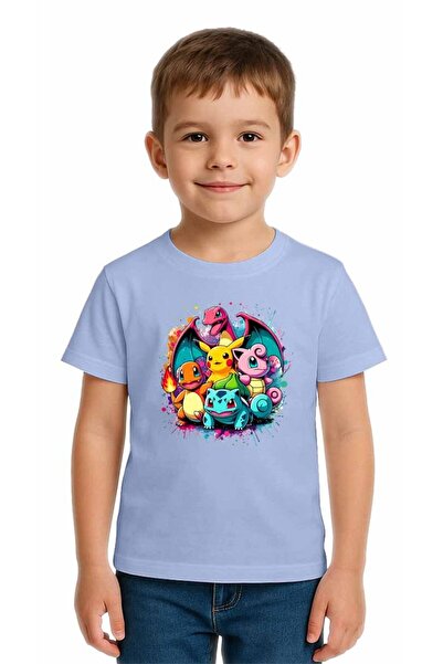 SEDİRLİ Unisex Pokemon Printed Kids T-Shirt Cotton Combed Cotton Fabric