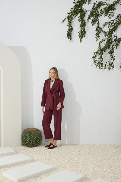 Aker Burgundy Belted Classic Jacket
