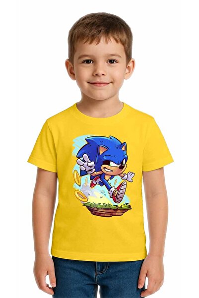 SEDİRLİ تي شيرت سونيك مطبوع للأطفال للجنسين، مصنوع من قماش قطني ممشط قطن
