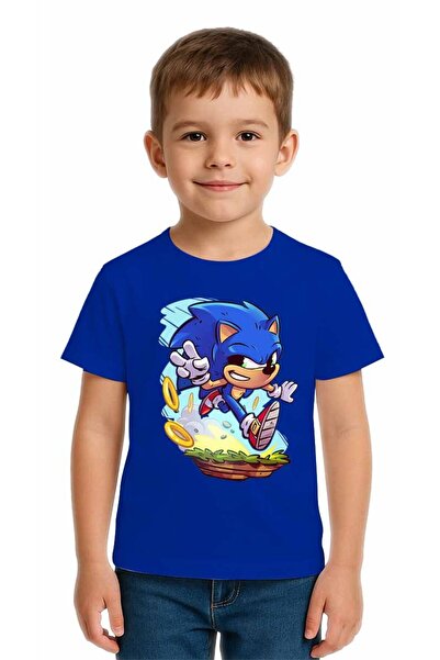 SEDİRLİ تي شيرت سونيك مطبوع للأطفال للجنسين، مصنوع من قماش قطني ممشط قطن