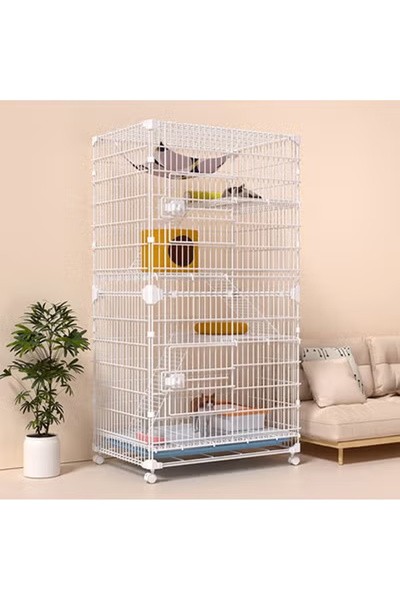 KEKE Luxury villa cat cage with wheels, secure frame, feeding doors, tray, pe...